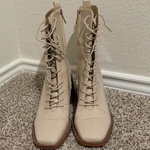 Elegant Cream Lace-Up Women's Boots